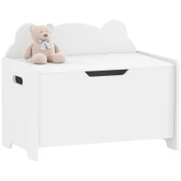 AIYAPLAY Baule Portagiochi in Legno a Forma di Orso e Capacità 20 kg 60x38x48 cm, Bianco(m-11)