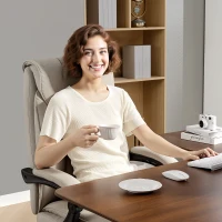 HOMCOM Silla de Escritorio con Reposapiés Respaldo Reclinable Acolchado Grueso Tapizada en Cuero Sintético Caqui(m-8)