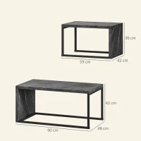 HOMCOM Lot de 2 tables basses gigognes design industriel encastrable en métal noir et effet marbre gris foncé(m-3)