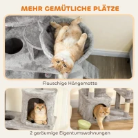 PawHut Katzenkratzbaum, 170 cm, Tunnel, Höhlen, große Basis, Sisalpfosten, Hellgrau(m-7)