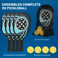 SPORTNOW Lot de 4 raquettes de pickleball ensemble de raquette de pickleball en bois de peuplier 4 balles et un sac bleu et noir(m-6)