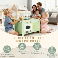 AIYAPLAY Set Cucina Giocattolo in Legno per Bambini da 3+ Anni con 15 Accessori, Verde(m-7)