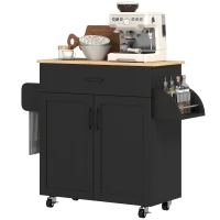 HOMCOM Dessert îlot de cuisine multi-rangements tiroirs placard 2 portes avec étagère réglable 105 x 36 x 85 cm noir(m-1)