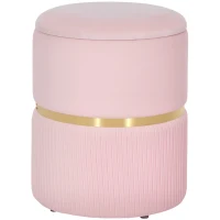 HOMCOM Velvet-Feel Storage Ottoman - Pink(m-10)