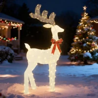 Outsunny Rentier mit roter Schleife, 137 LEDs, Weihnachtsbeleuchtung, wetterfest, 66 x 25 x 135 cm, Silber(m-9)