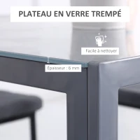 HOMCOM Table à manger pour 4 personnes, table de cuisine avec plateau en verre trempé et pieds en métal, 75 x 75 x 75 cm, gris(m-4)