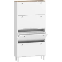 HOMCOM Zapatero Slim con 4 Cajones Abatibles y Estantes Regulables para 24–32 Zapatos, 80x23.5x157 cm, Blanco(m-1)