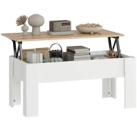 HOMCOM Table basse relevable, table de salon avec compartiment caché, style moderne, pour salon, bureau, 100x50x45cm, blanc(m-11)