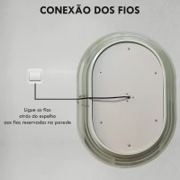 kleankin Espelho Casa de Banho com Iluminação 70x50 cm Espelho de Parede com 3 Cores de Luz Brilho Ajustável Função Anti-Embaciamento Função Memória(m-8)