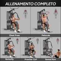 HOMCOM Stazione Fitness con Pesi da 45kg in Acciaio per Allenamento a Casa, 170x104x205cm, Nero(m-4)