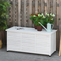 Outsunny Coffre de rangement extérieur malle de rangement en bois 283L 2 chaînes 127 x 56 x 60 cm blanc(m-10)