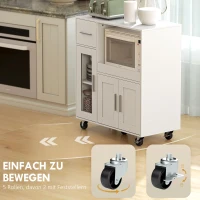 HOMCOM Küchenschrank auf Rädern, Mobile Küchenkommode mit Ablagen, Schubladen, verstellbarem Regal, Kabelloch, Weiß(m-7)