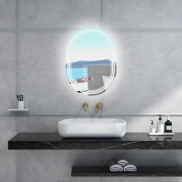 kleankin Miroir de salle de bain ovale lumineux LED 3 couleurs luminosité réglable interrupteur tactile, anti-buée, 70 x 50 cm(m-10)