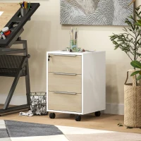 HOMCOM Caisson de bureau à roulettes avec 3 tiroirs et serrure, meuble rangement bureau sur roulettes, 40 x 40 x 63,5 cm, chêne(m-10)