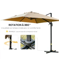Outsunny Parasol déporté carré inclinable pivotant 360° manivelle piètement acier dim. 3L x 3l x 2,6H m beige(m-4)