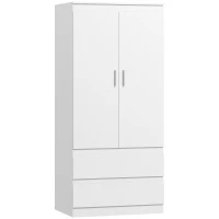 HOMCOM Schlafzimmer-Garderobe mit 2 Türen, 2 Schubladen, 3 Fächer, Holz, Weiß(m-1)