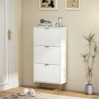 HOMCOM Meuble à chaussures 18 paires avec 3 tiroirs rabattables, portes cannelées et étagères réglables, 60x24x128cm, blanc(m-10)