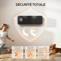 HOMCOM Chauffage mural en céramique 1000/2000W, radiateur électrique, ventilateur, thermostat, minuterie, 54x18,7x12,3cm, noir(m-9)