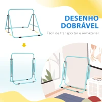 HOMCOM Barra de Ginástica para Crianças Dobrável com Altura Ajustável para Treino em Casa 154x106,2x88,5-128,5 cm Azul Celeste(m-6)