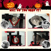 PawHut Gothic Cat Tree, 152 cm Multi-Level Cat Tower for Large Cats with Coffin Bed, Large Condo, for Halloween(m-8)