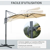 Outsunny Parasol déporté octogonal inclinable parasol rotatif 360° avec pied en croix 8 beleines manivelle inclus châssis alu.(m-4)