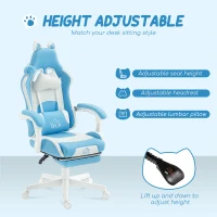 HOMCOM Scaun de gaming reclinabil cu suport pentru picioare și perne, 65x62x124 cm, alb și albastru(m-5)