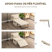 HOMCOM Sofá Cama 4 em 1  Estofado em Linho com Encosto Ajustável em 5 Níveis e Almofada Acolchoada  75x80x74 cm Creme(m-6)