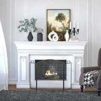 HOMCOM Pare-feu pour cheminée ou poêle - Pare-étincelles 3 Volets Pliables - dim. 110l x 24P x 76,5H cm - Acier métal Noir(m-10)