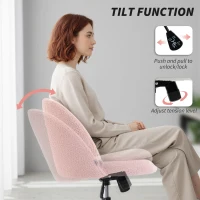 HOMCOM Teddy Fleece Office Chair with Wheels - Light Pink(m-5)
