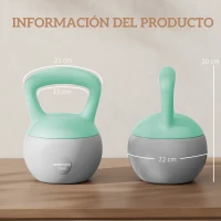 SPORTNOW Pesa Rusa 12 kg Kettlebell Relleno de Arena Metálica Mango Antideslizante para Entreno en Casa 21x21x30 cm Verde y Gris(m-3)
