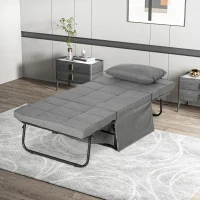 HOMCOM Sofá Cama 4 em 1  Estofado em Linho com Encosto Ajustável em 5 Níveis e Almofada Acolchoada  75x80x74 cm Cinza(m-8)