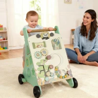 AIYAPLAY Wooden Baby Walker, Push Along Walker Toys with Speed Control, Xylophone, gears and Bead Maze, Green(m-2)