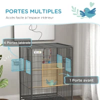 PawHut Cage oiseau sur pied cage sur roulettes avec balançoire, perchoirs et plateau coulissant 48 x 46 x 74 cm en acier noir(m-4)