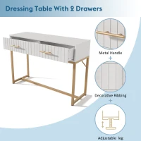 Modern Dressing Table with 2 Drawers, Highboard Bedroom Chest, Particle Board and Metal Construction - 75x100x45 cm, White(m-4)