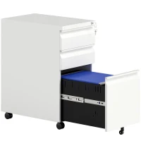 Vinsetto 3-Drawer Steel Filing Cabinet with Lock and Wheels - White(m-1)