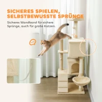 PawHut Kratzbaum 140 cm Katzenturm mit Hängematte, Leiter, Höhle, 2 Plüschballen, Sisalstämme, 48 x 48 x 140 cm, Beige(m-6)