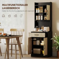 HOMCOM Küchenschrank mit Arbeitsfläche und Kabelloch, moderne Küchenkommode mit Schublade, 3 offene Regale, Naturholz, Schwarz(m-4)