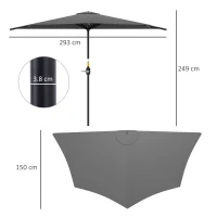 Outsunny 3(m) Half Parasol, Semi Round Umbrella with Metal Frame, Crank Handle for Balcony, Garden, Dark Grey(m-3)