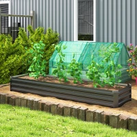 Outsunny Carré potager rectangulaire, lit de jardin surélevé en acier galvanisé, fond ouvert, 240 x 60 x 30 cm, gris foncé(m-10)