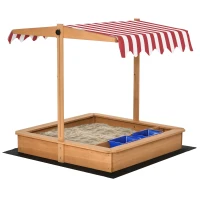 Outsunny Sandkasten Sandkiste Holz Bodenloses Design Matsch-Bereich für Kinder 3-7 Jahre Sandkasten mit Abdeckung Dach für Garten Terrasse Strand Outdoor Gelb 107,5 x 107,5 x 110 cm(m-1)