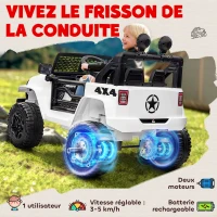 HOMCOM Voiture électrique Enfant Propulsion arrière 12 V 5 Km/h Max. télécommande Incluse Effets Lumineux sonores dim. 100L x 65l x 72H cm Blanc(m-4)
