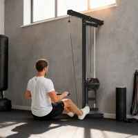 SPORTNOW Roeimachine voor training, wandgemonteerd fitnessapparaat, kabelmachine voor thuisgym, staal, zwart(m-7)