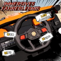 AIYAPLAY 12V Elektroauto für Kinder, Fernbedienungsfunktion, Gurt, Hupe, LED-Lichter, USB-Port, für 3-5 Jahre, Orange(m-7)