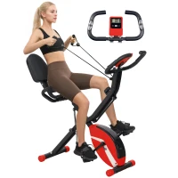 SPORTNOW Five-in-one Foldable Exercise Bike, Stationary Bike with Arm Workout Bands, LDC Monitor, Phone Holder, Red(m-10)