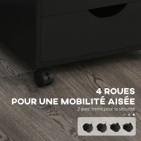 HOMCOM Caisson bureau mobile, meuble rangement bureau sur roulettes, 5 tiroirs, 40 x 40 x 67 cm, noir(m-5)