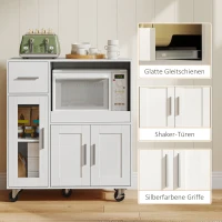 HOMCOM Küchenschrank auf Rädern, Mobile Küchenkommode mit Ablagen, Schubladen, verstellbarem Regal, Kabelloch, Weiß(m-8)