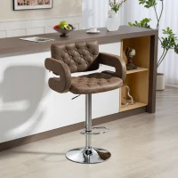 HOMCOM PU Leather Upholstered Swivel Bar Stool, Height Adjustable with Back, Armrest, Footrest, Coffee(m-2)