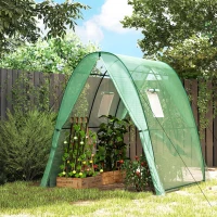 Outsunny Hoop House Greenhouse with Sandbags, Walk-In Tunnel Green House with 2 Doors and Screen Windows, 1.8 x 1.8 x 2m, Green(m-2)