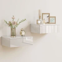 HOMCOM 2-delig set nachtkastjes, wandmontage ontwerp, lade, voor slaapkamer, spaanplaat, Wit(m-11)