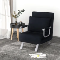 HOMCOM Fauteuil chauffeuse canapé-lit Convertible 1 Place déhoussable Grand Confort Coussin Pieds accoudoirs métal suède Noir(m-10)